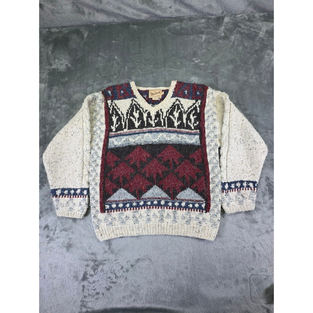 Woolrich Handknit Men's V-Neck Sweater Small Oatmeal Southwestern Wool Blend